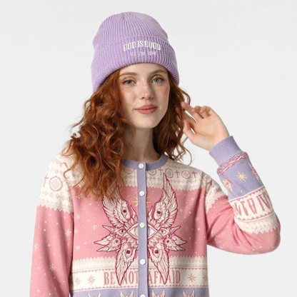 God Is Good All The Time Christian Embroidered Knit Beanie