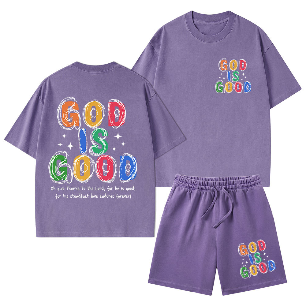 God Is Good All The Time Christian Washed T-Shirt & Shorts