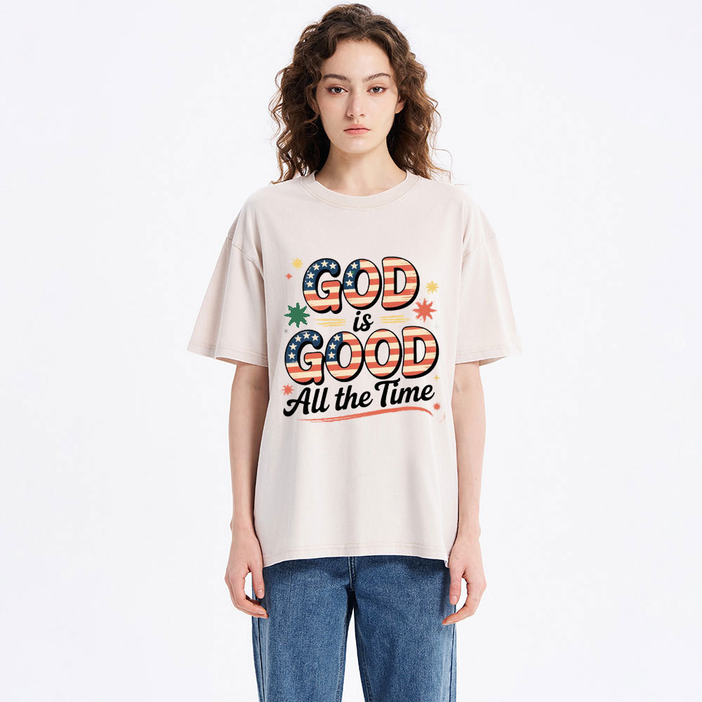 God Is Good All The Time Christian Washed T-Shirt
