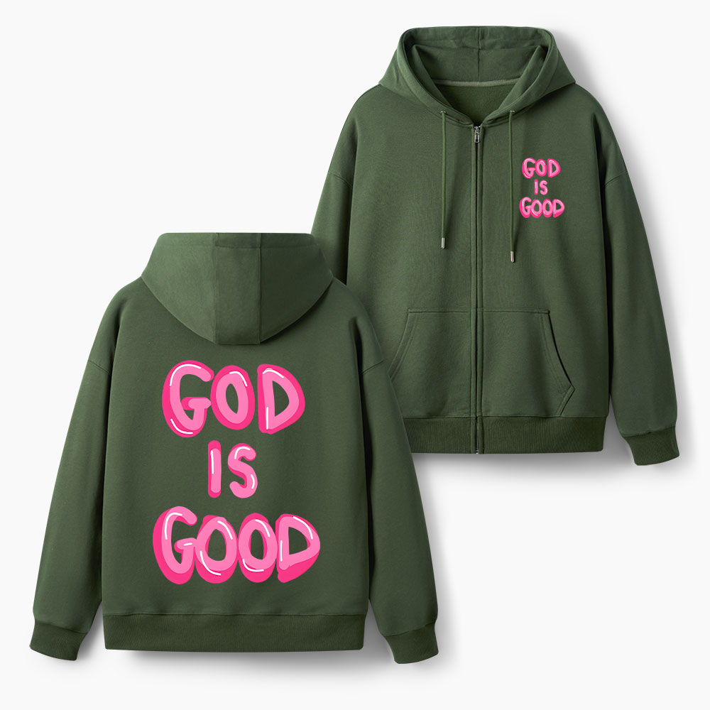God Is Good Christian Fleece-Lined Full-Zip Hoodie