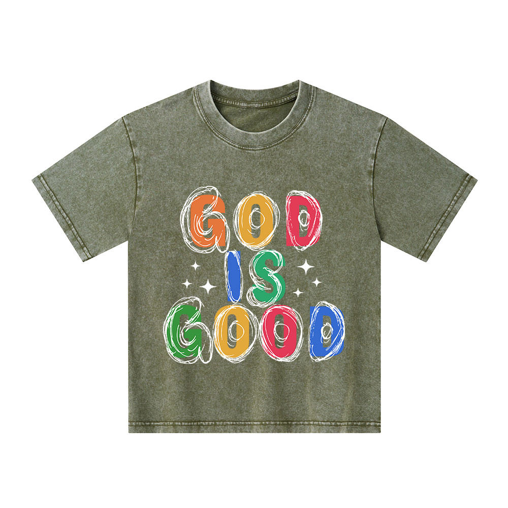 God Is Good Christian Kid Washed T-Shirt