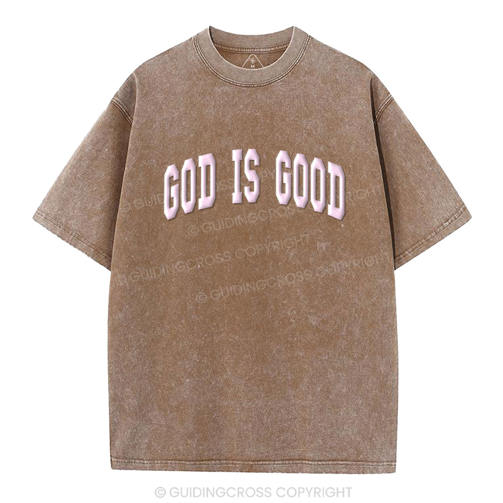 God Is Good Christian Puff Printed Washed T-Shirt