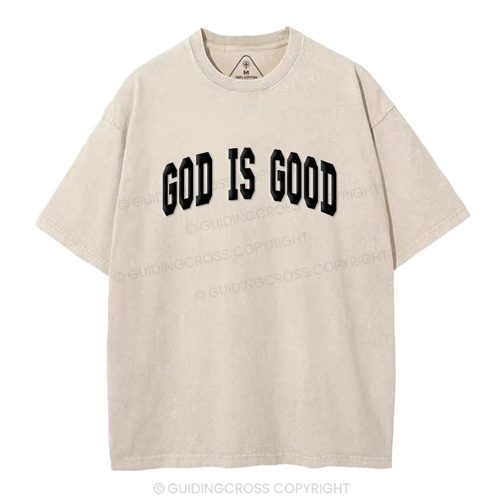 God Is Good Christian Puff Printed Washed T-Shirt
