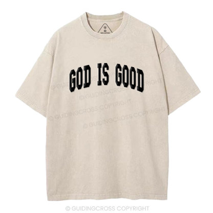 God Is Good Christian Puff Printed Washed T-Shirt