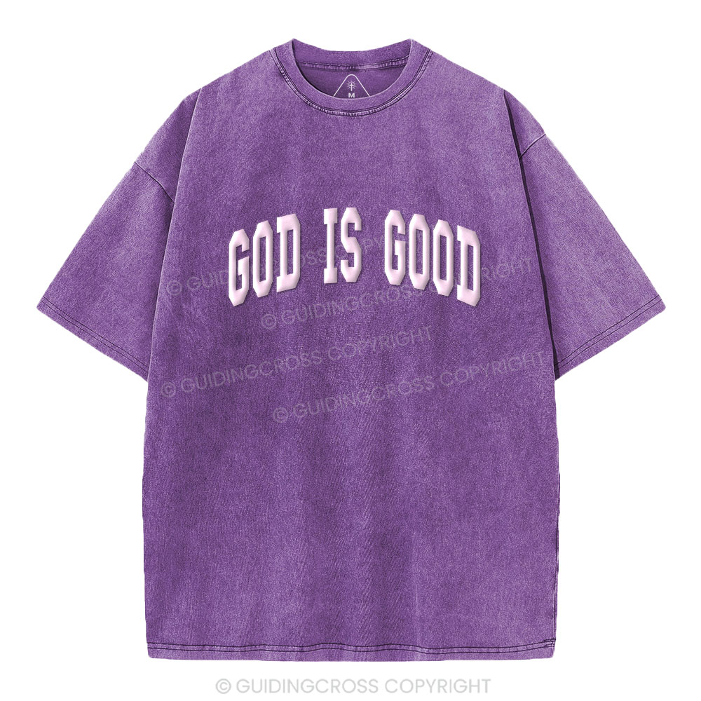 God Is Good Christian Puff Printed Washed T-Shirt