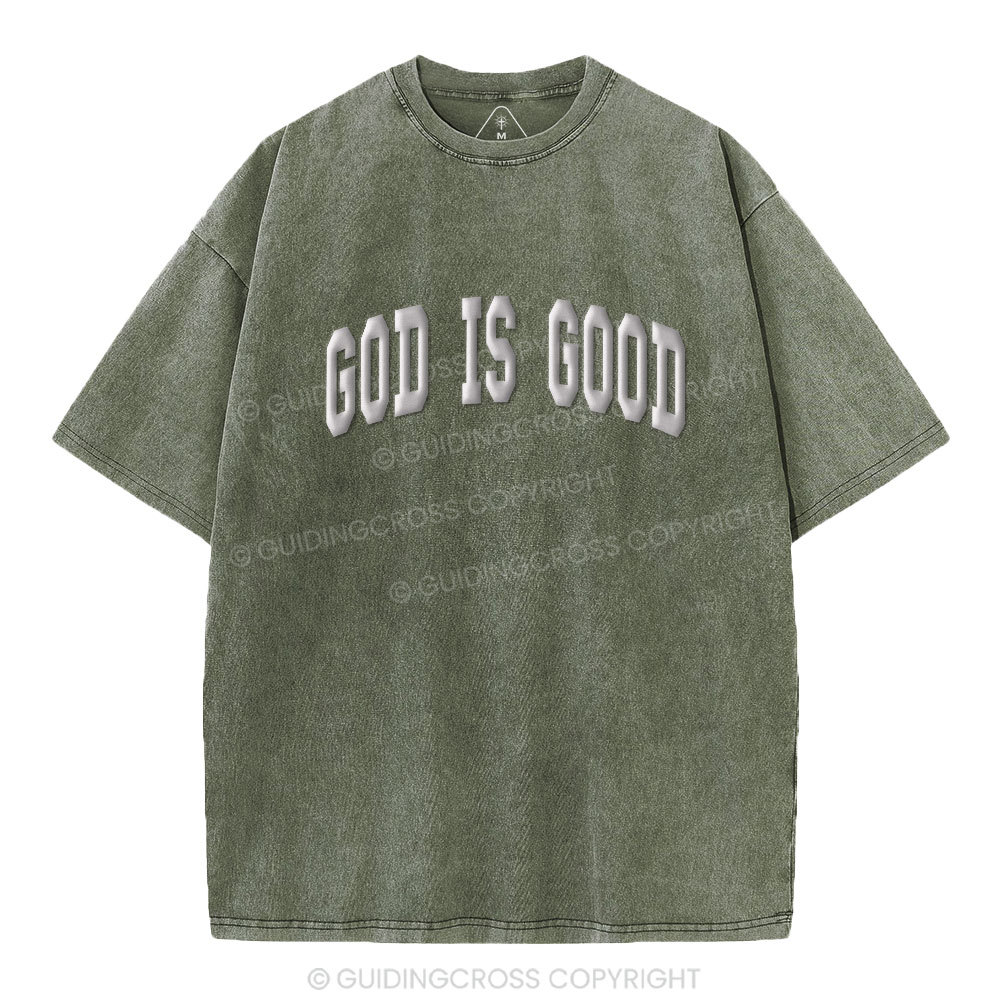 God Is Good Christian Puff Printed Washed T-Shirt
