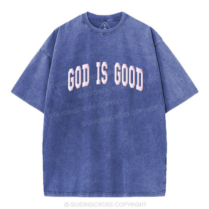 God Is Good Christian Puff Printed Washed T-Shirt