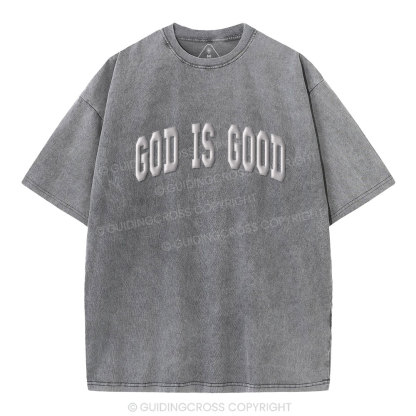 God Is Good Christian Puff Printed Washed T-Shirt