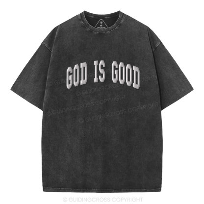 God Is Good Christian Puff Printed Washed T-Shirt