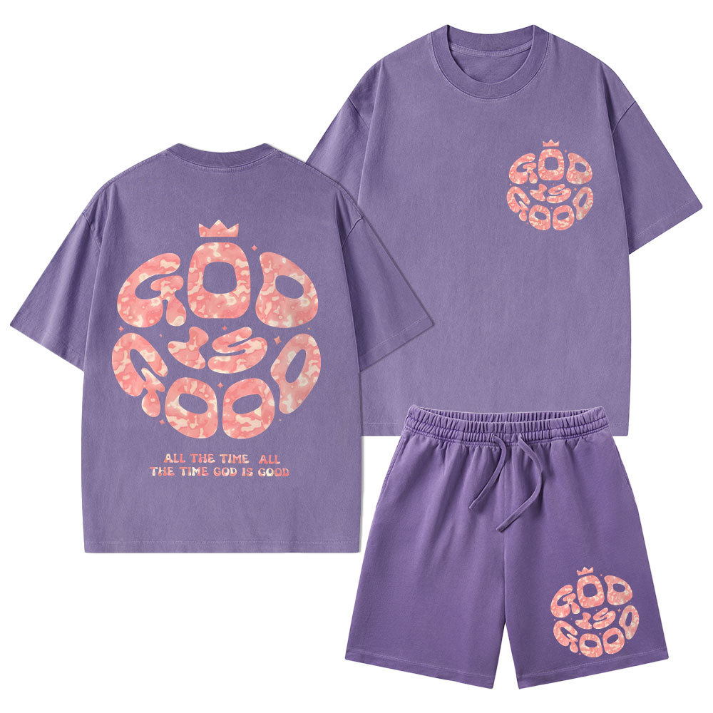 God Is Good Christian Washed T-Shirt & Shorts