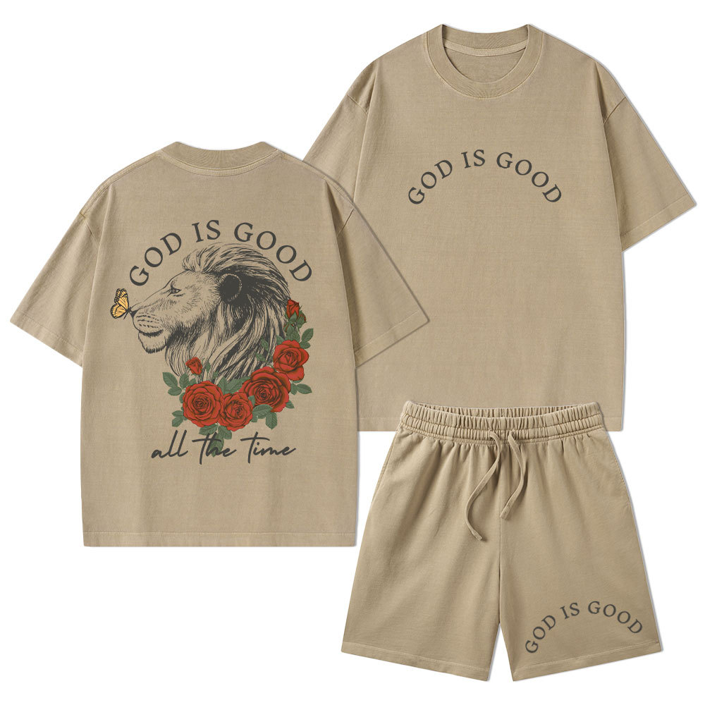God Is Good Christian Washed T-Shirt & Shorts