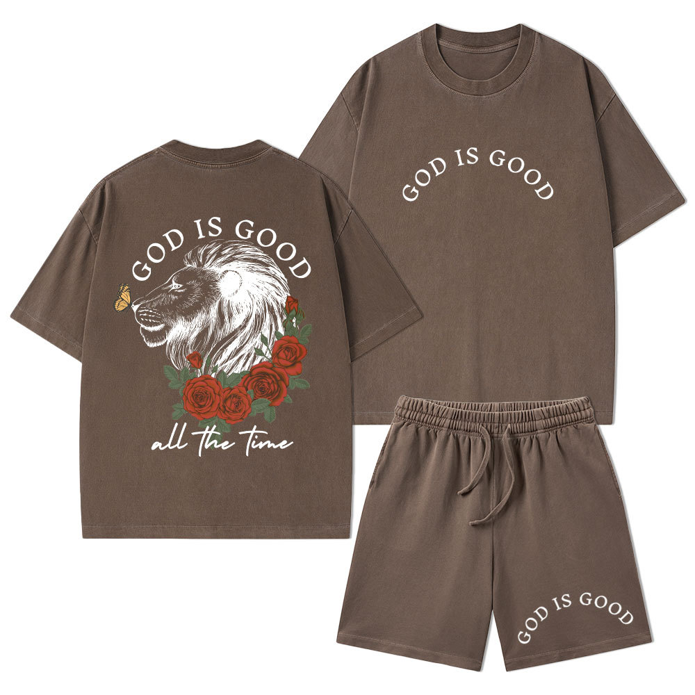 God Is Good Christian Washed T-Shirt & Shorts