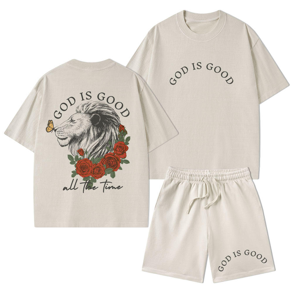 God Is Good Christian Washed T-Shirt & Shorts