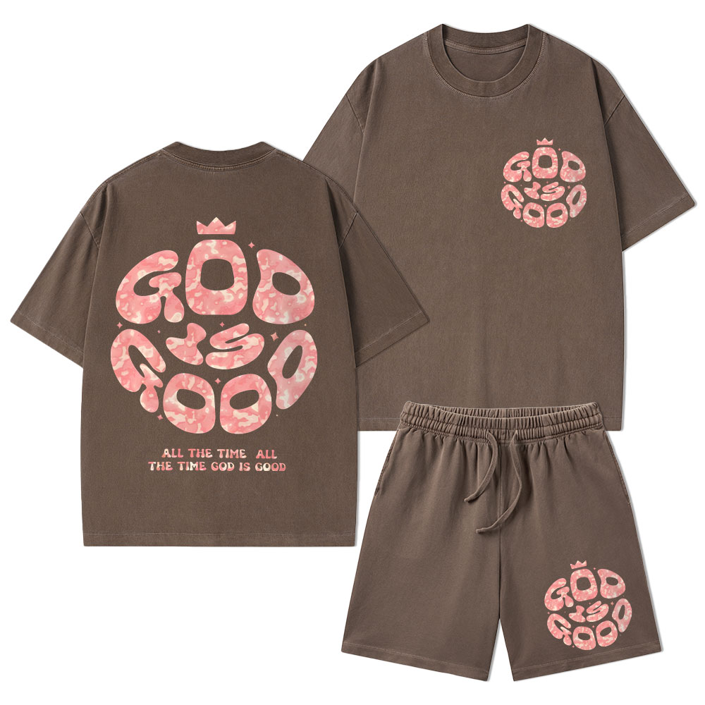 God Is Good Christian Washed T-Shirt & Shorts