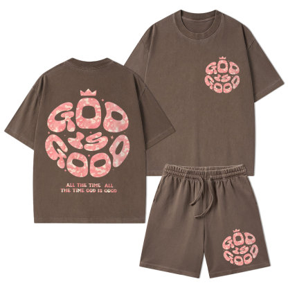 God Is Good Christian Washed T-Shirt & Shorts