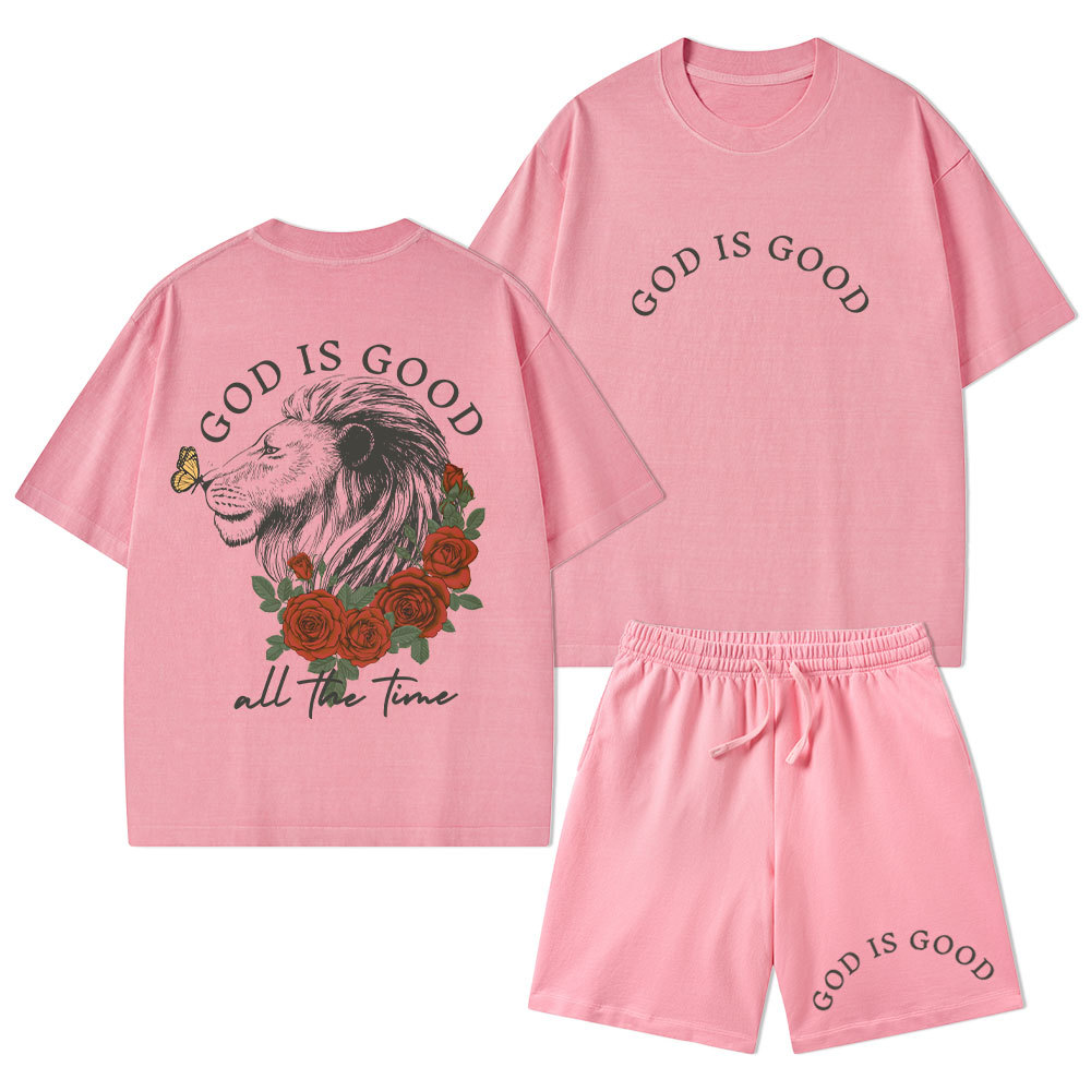 God Is Good Christian Washed T-Shirt & Shorts