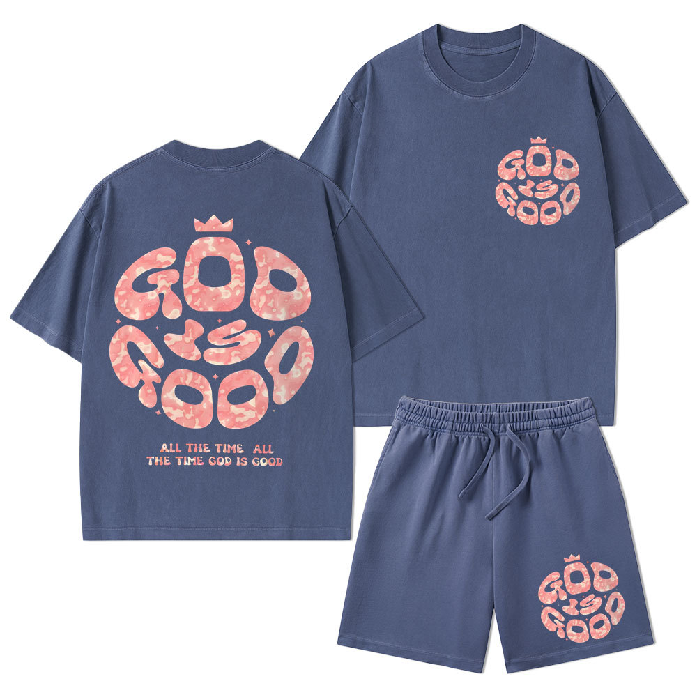 God Is Good Christian Washed T-Shirt & Shorts