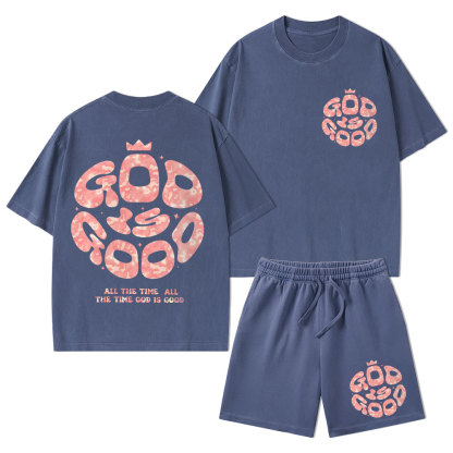 God Is Good Christian Washed T-Shirt & Shorts