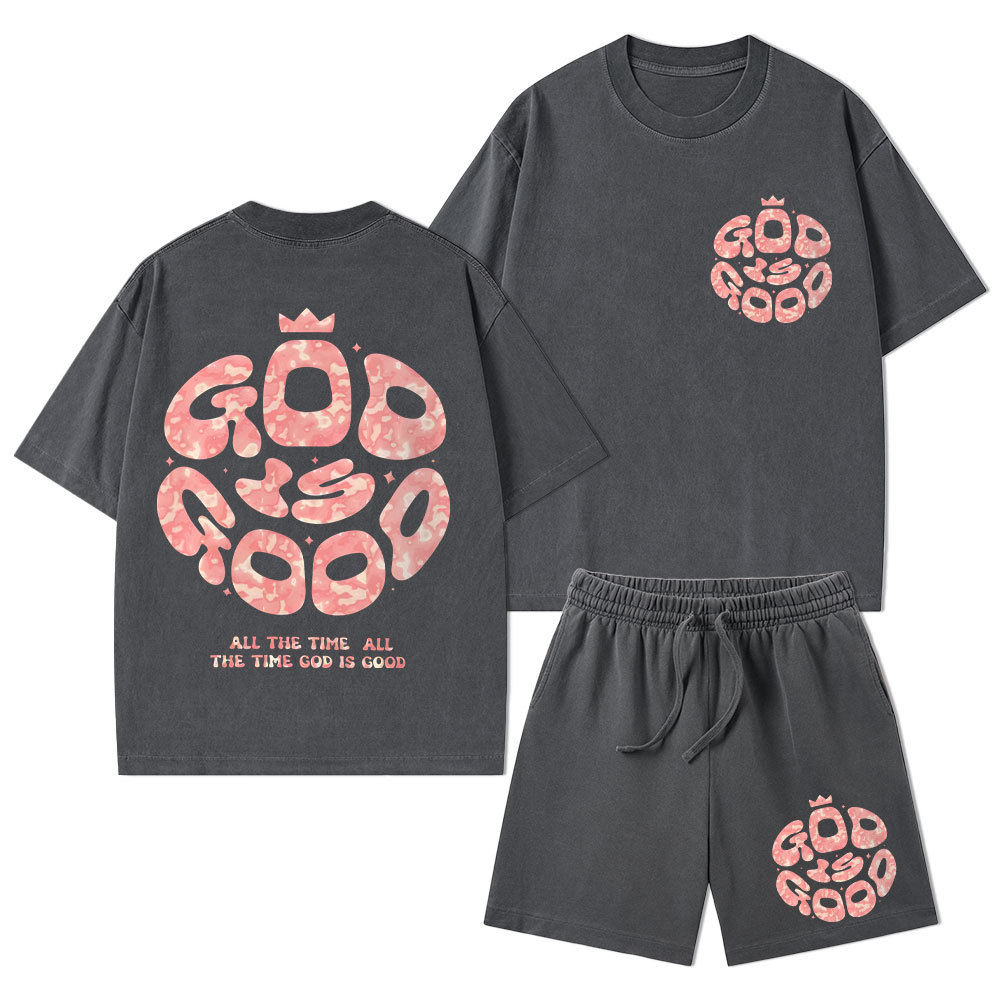 God Is Good Christian Washed T-Shirt & Shorts