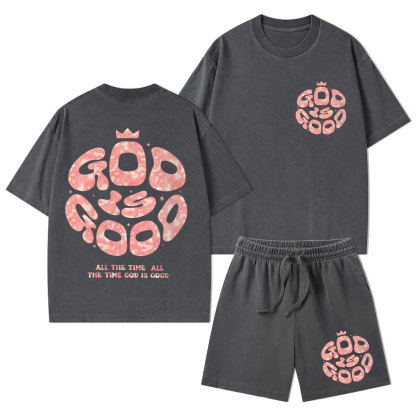 God Is Good Christian Washed T-Shirt & Shorts