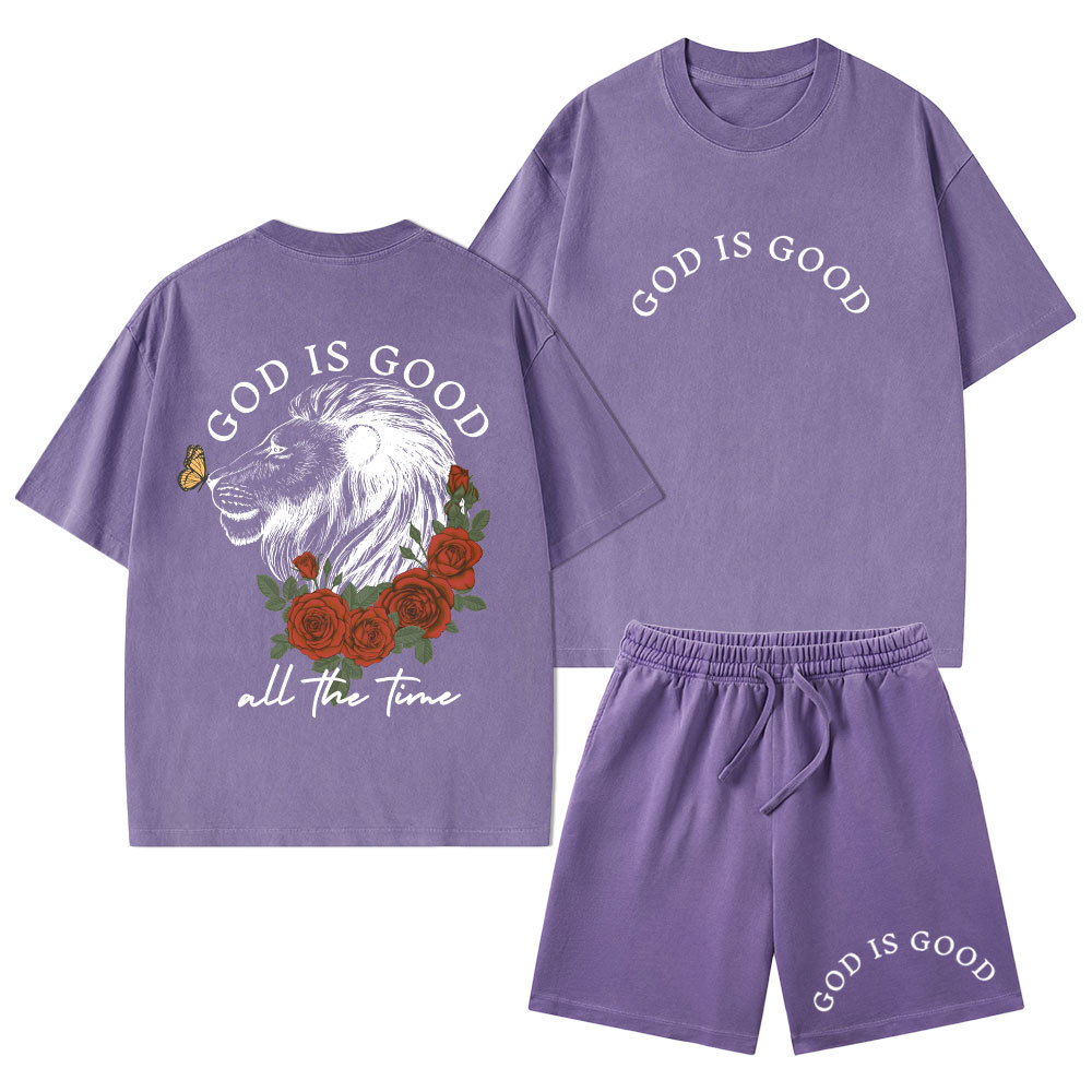 God Is Good Christian Washed T-Shirt & Shorts