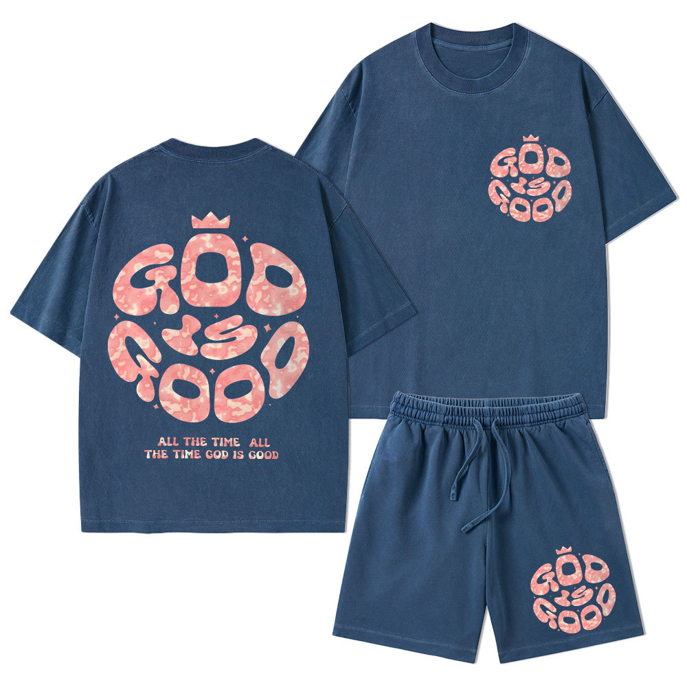 God Is Good Christian Washed T-Shirt & Shorts