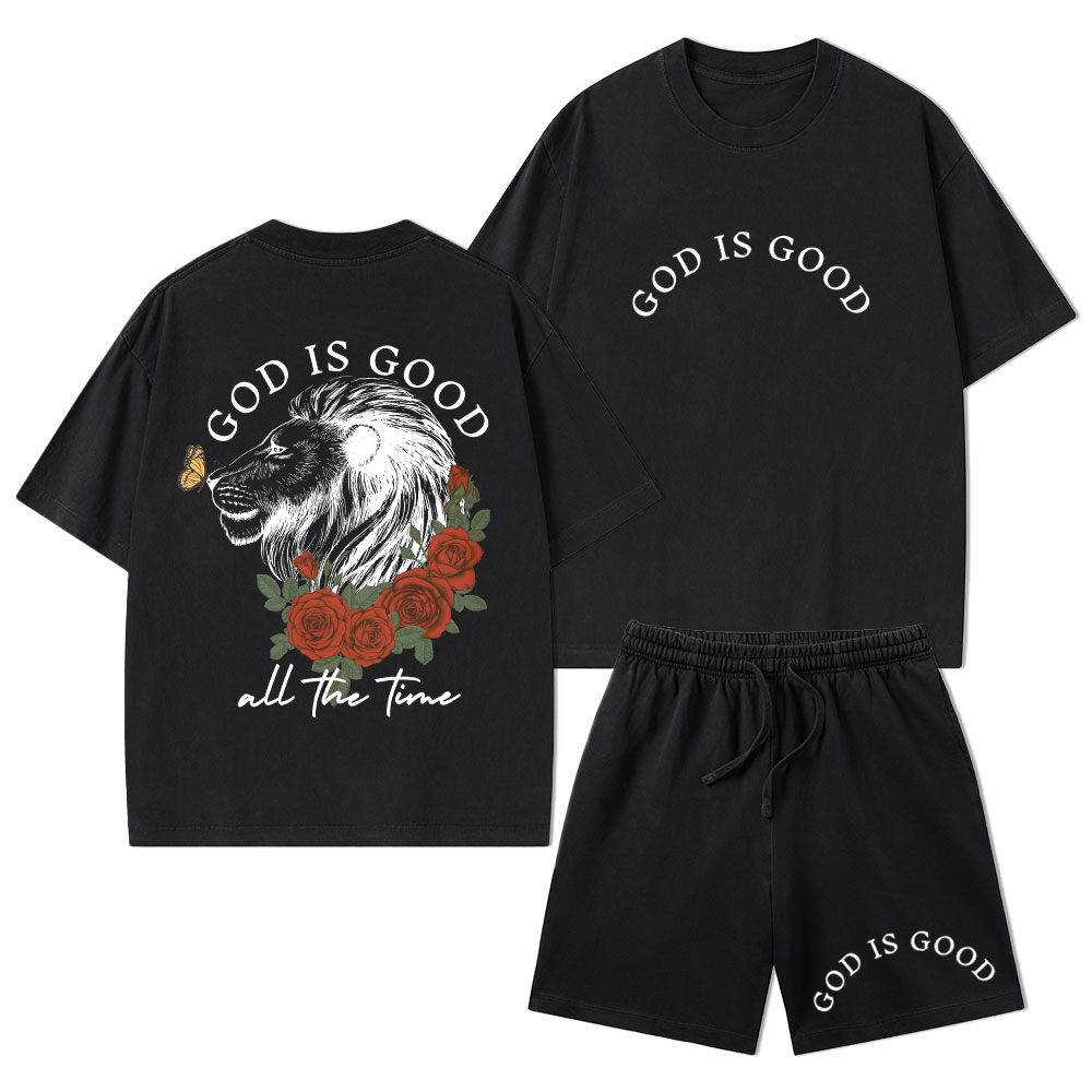 God Is Good Christian Washed T-Shirt & Shorts
