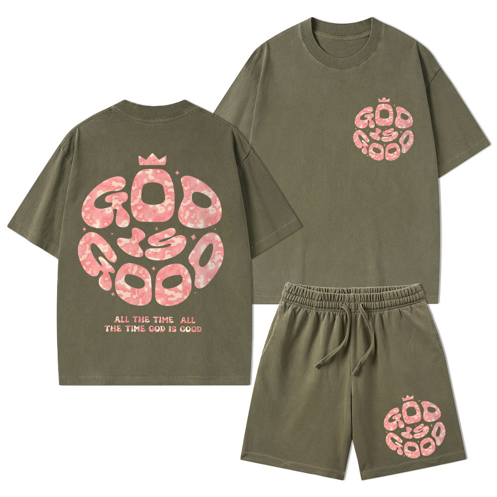 God Is Good Christian Washed T-Shirt & Shorts