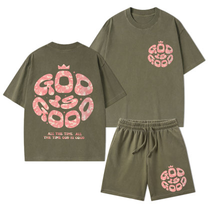 God Is Good Christian Washed T-Shirt & Shorts