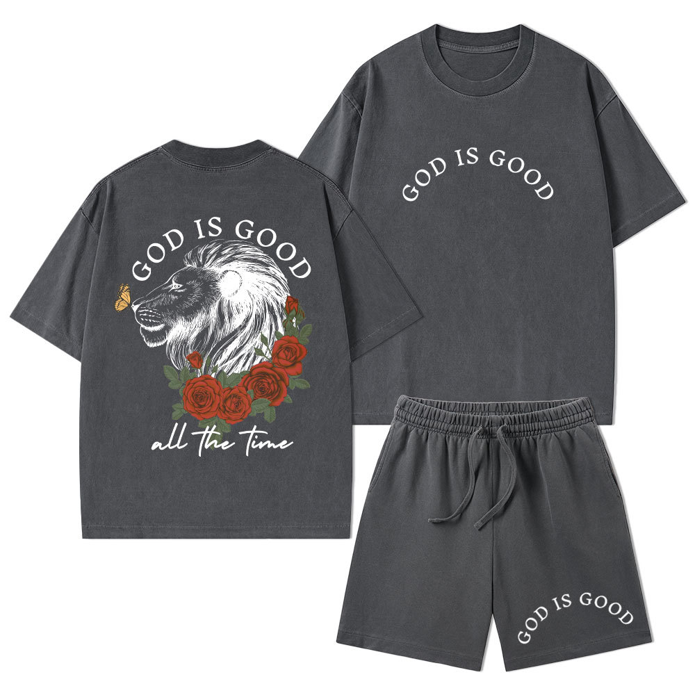 God Is Good Christian Washed T-Shirt & Shorts