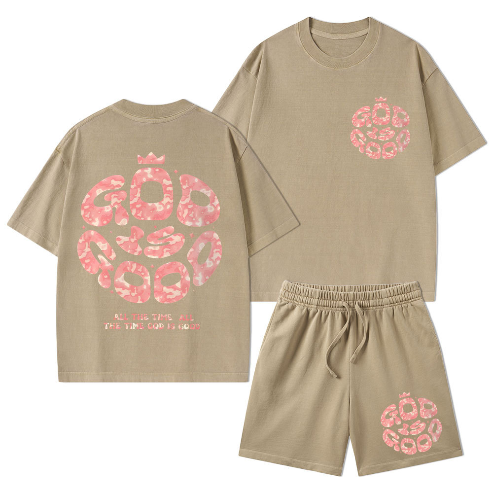 God Is Good Christian Washed T-Shirt & Shorts