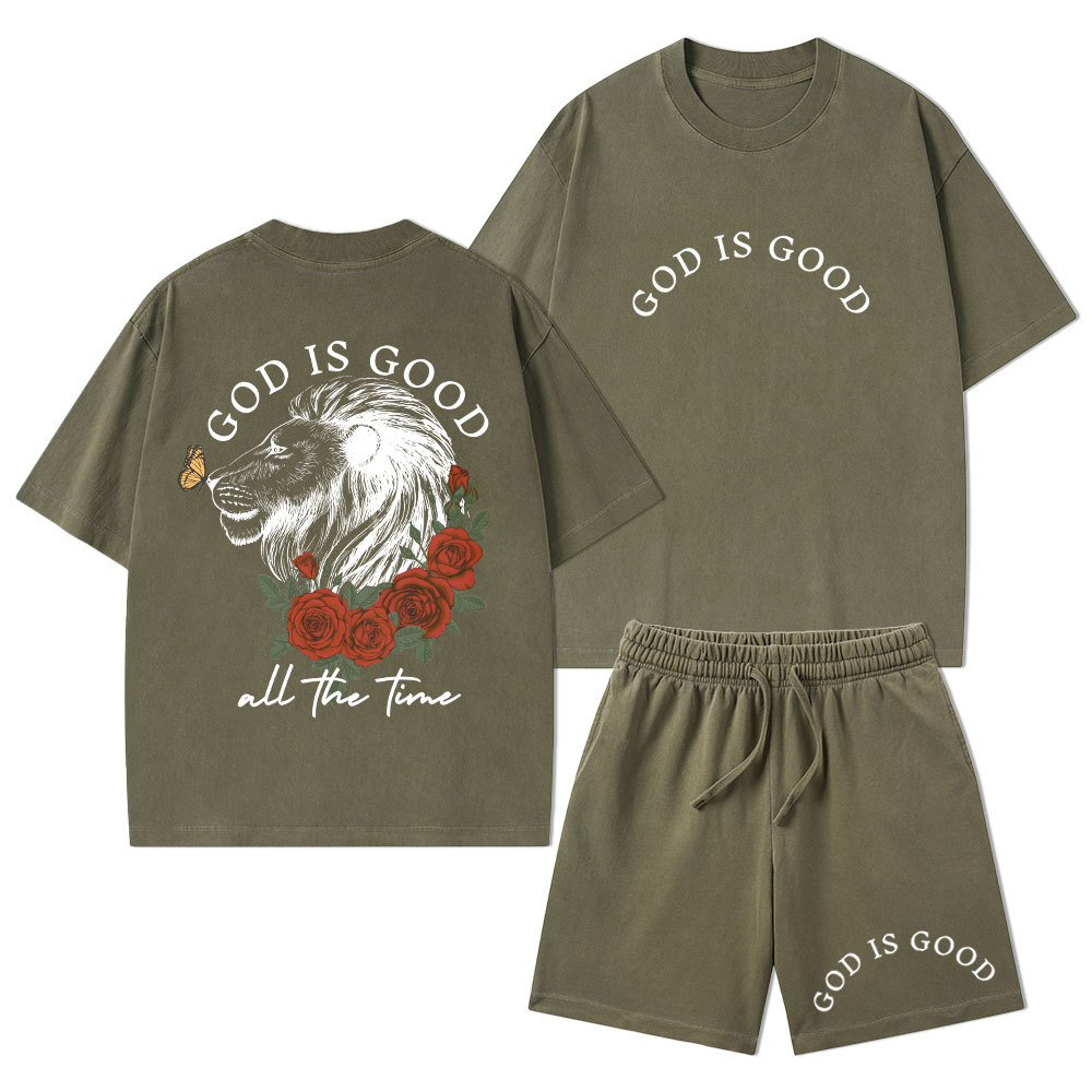 God Is Good Christian Washed T-Shirt & Shorts