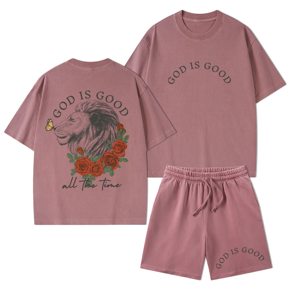 God Is Good Christian Washed T-Shirt & Shorts