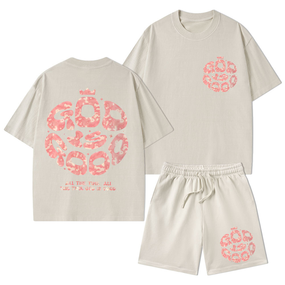 God Is Good Christian Washed T-Shirt & Shorts