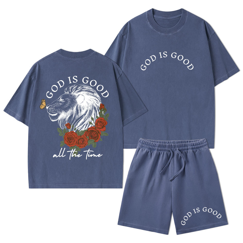 God Is Good Christian Washed T-Shirt & Shorts