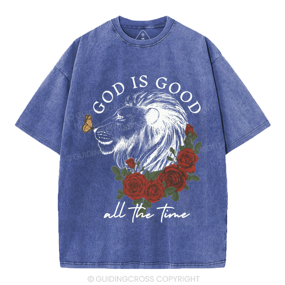 God Is Good Lion Christian Washed T-Shirt
