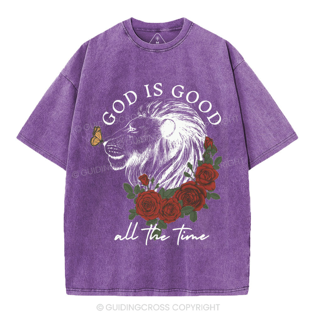 God Is Good Lion Christian Washed T-Shirt