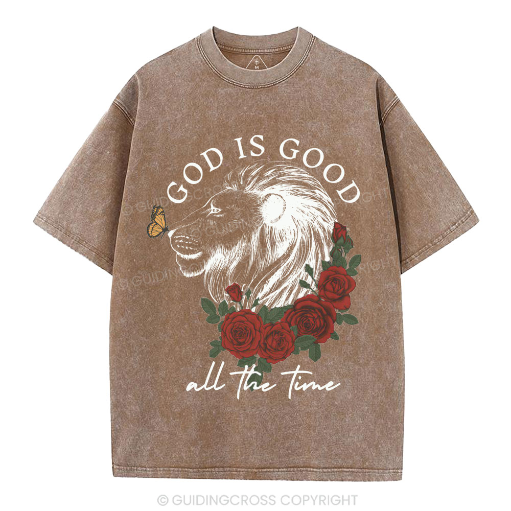God Is Good Lion Christian Washed T-Shirt