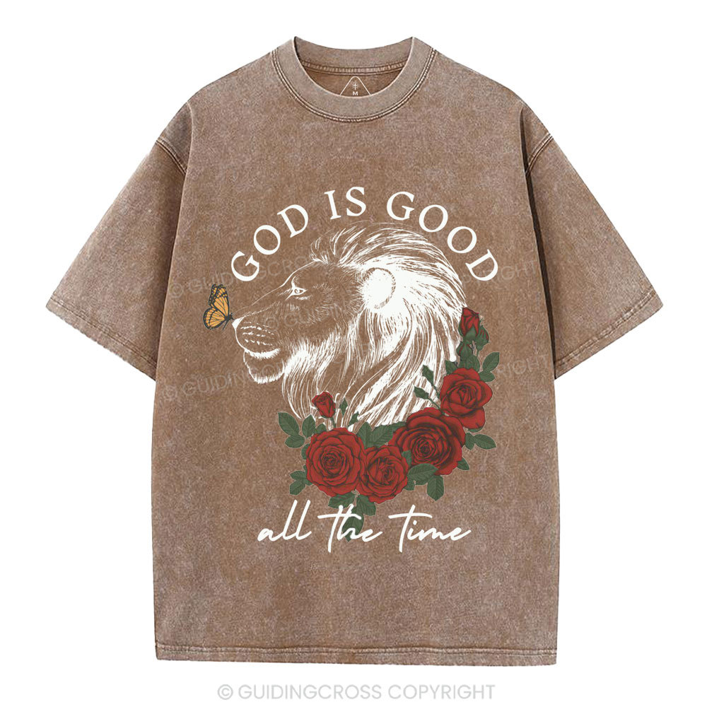 God Is Good Lion Christian Washed T-Shirt