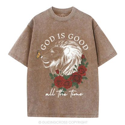 God Is Good Lion Christian Washed T-Shirt