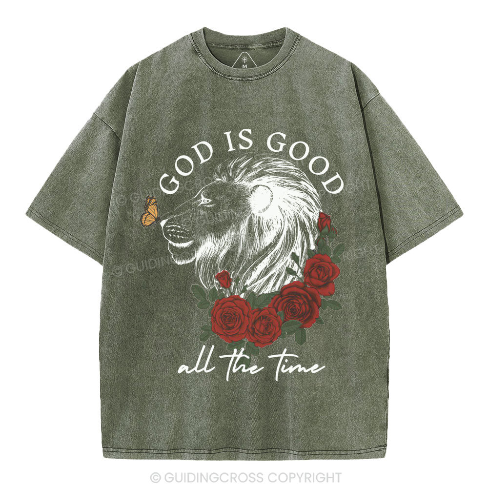 God Is Good Lion Christian Washed T-Shirt