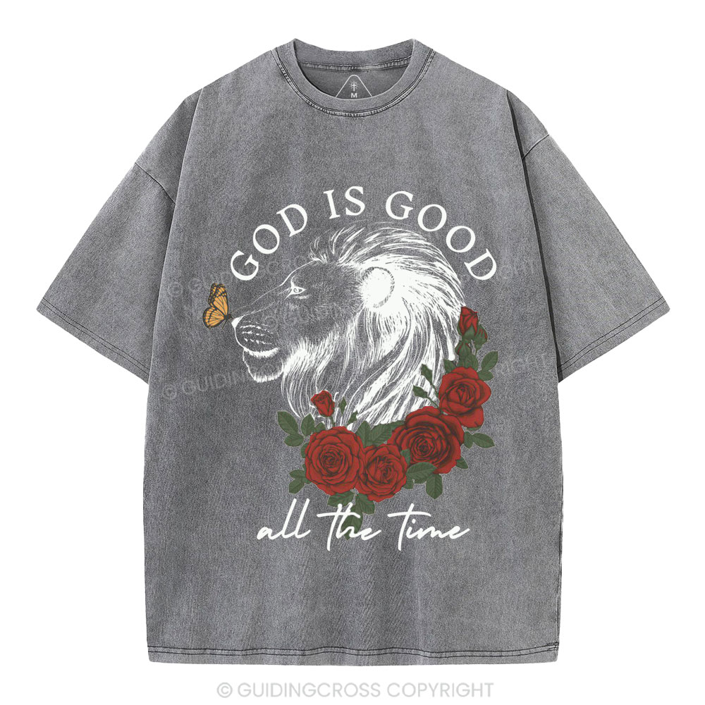 God Is Good Lion Christian Washed T-Shirt