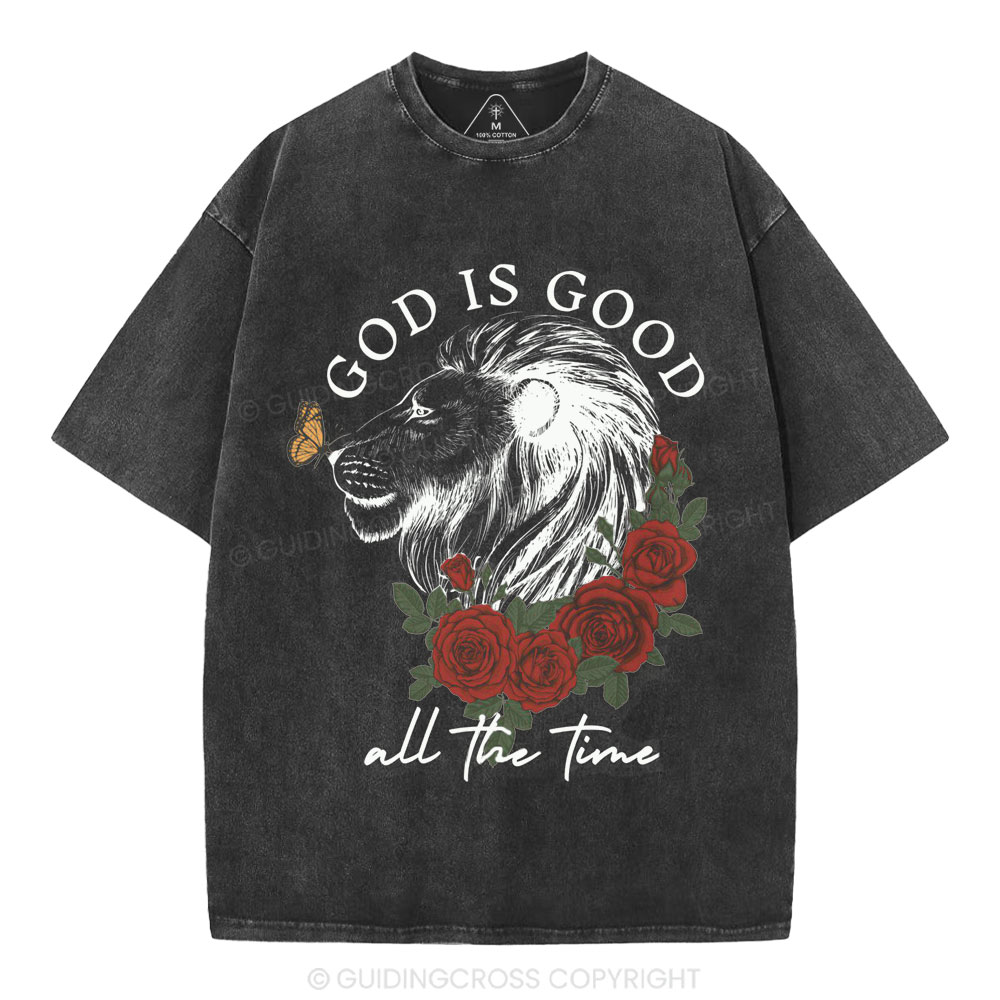 God Is Good Lion Christian Washed T-Shirt