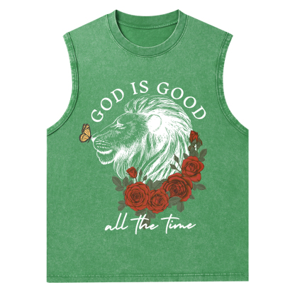 God Is Good Lion Christian Washed Tank Top