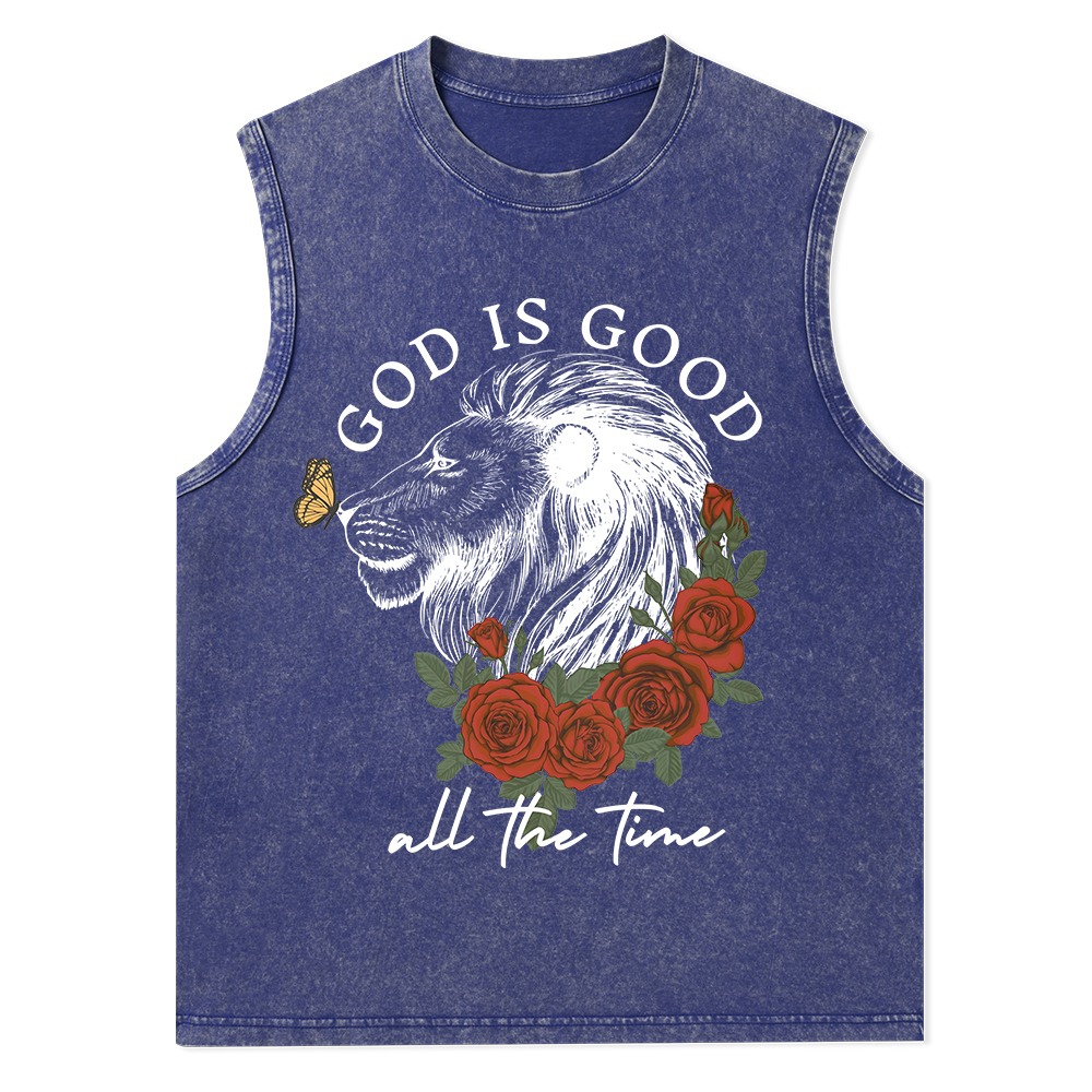 God Is Good Lion Christian Washed Tank Top