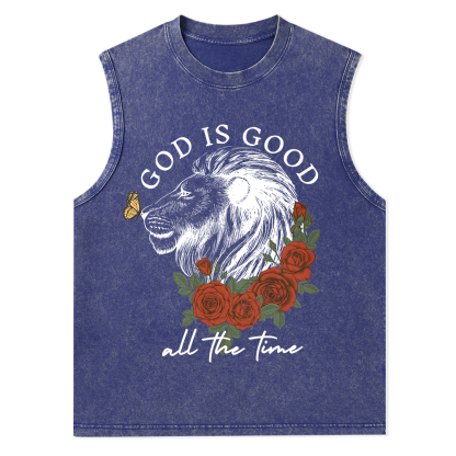 God Is Good Lion Christian Washed Tank Top