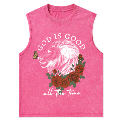 God Is Good Lion Christian Washed Tank Top