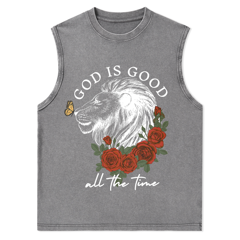 God Is Good Lion Christian Washed Tank Top