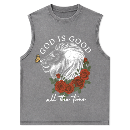 God Is Good Lion Christian Washed Tank Top
