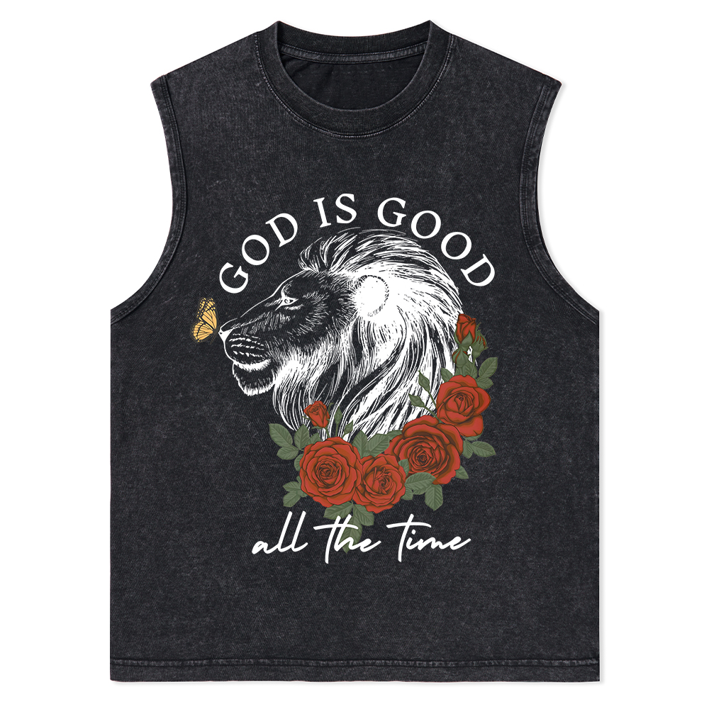 God Is Good Lion Christian Washed Tank Top